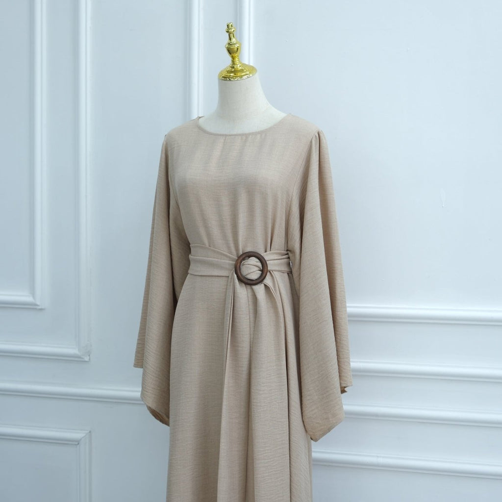 Wide Sleeve Textured Twill Blend Abaya with Belt(MA333)