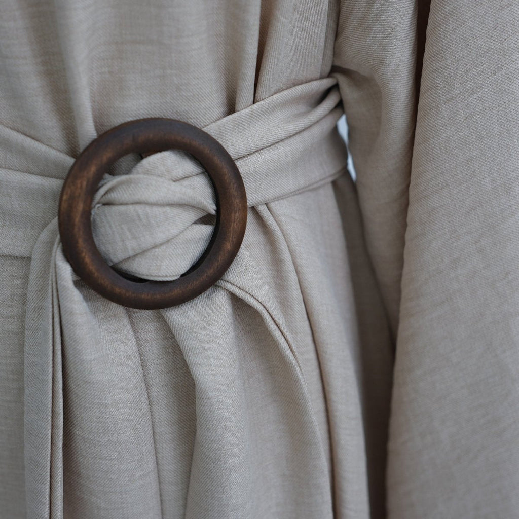 Wide Sleeve Textured Twill Blend Abaya with Belt(MA333)