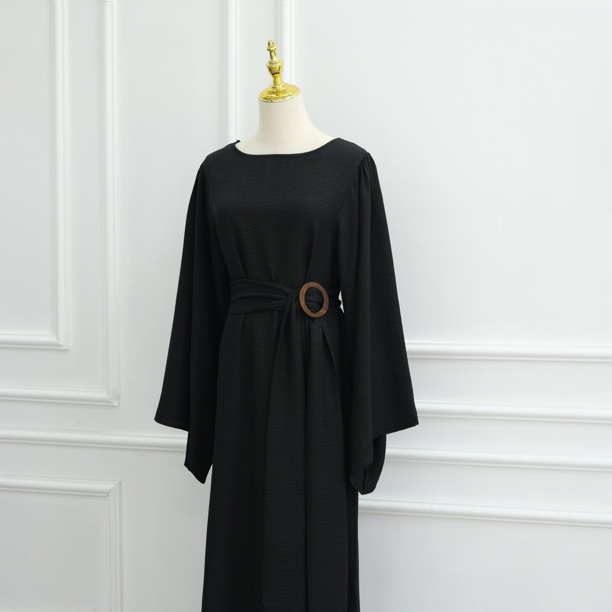 Wide Sleeve Textured Twill Blend Abaya with Belt(MA333)