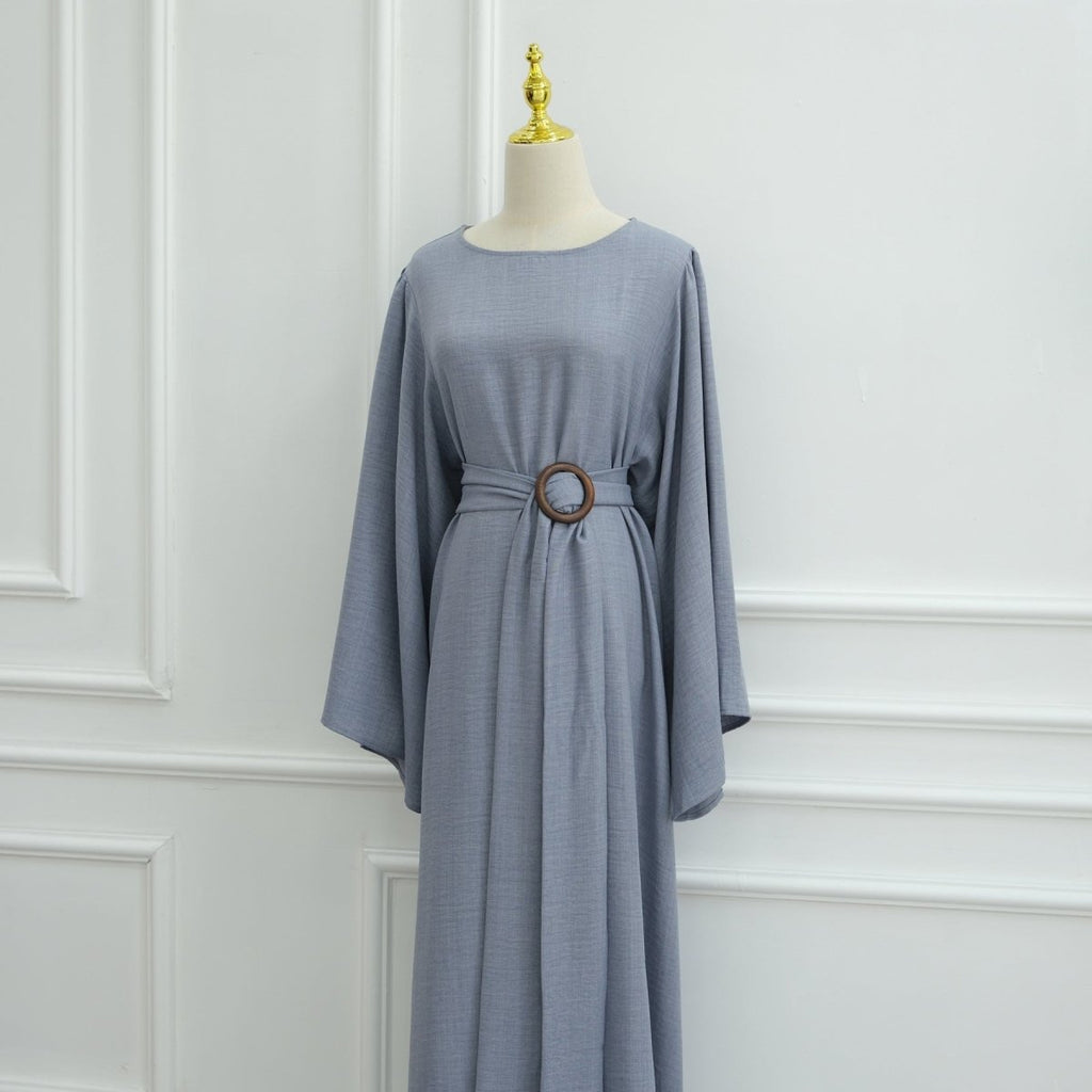 Wide Sleeve Textured Twill Blend Abaya with Belt(MA333)