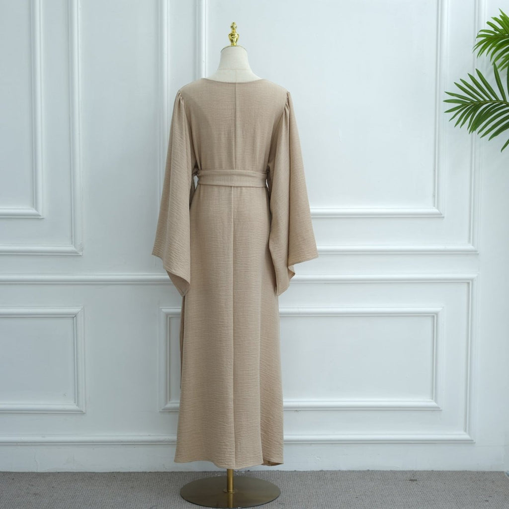 Wide Sleeve Textured Twill Blend Abaya with Belt(MA333)