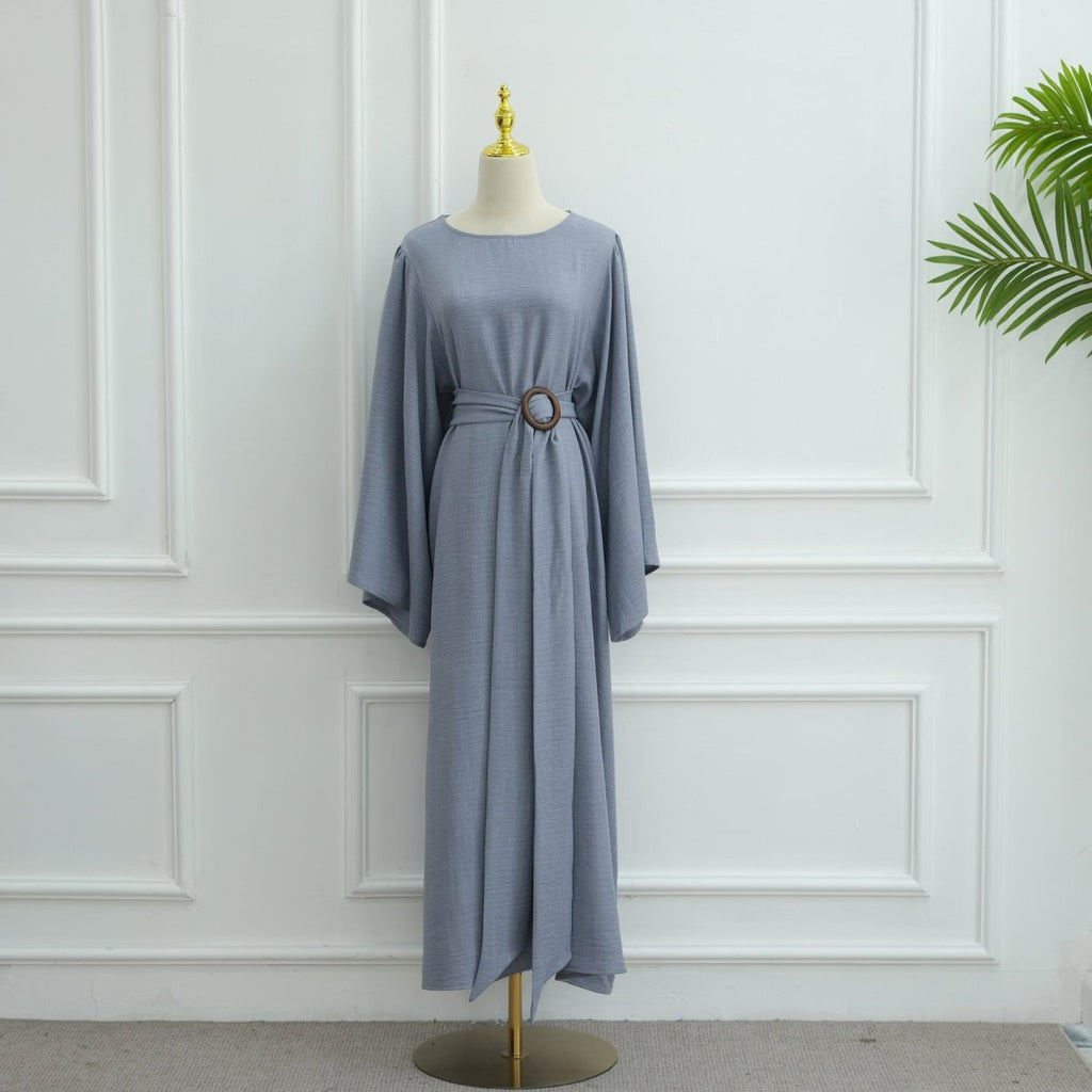 Wide Sleeve Textured Twill Blend Abaya with Belt(MA333)
