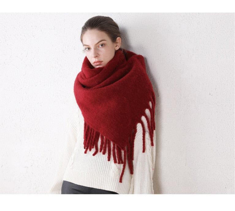 Winter Thick Soft Solid Color Warm Scarf Cashmere Hijabs Lightweight Warm Scarves Wraps Elegant Big Tassels Shawl Long Stole Mufflers For Women