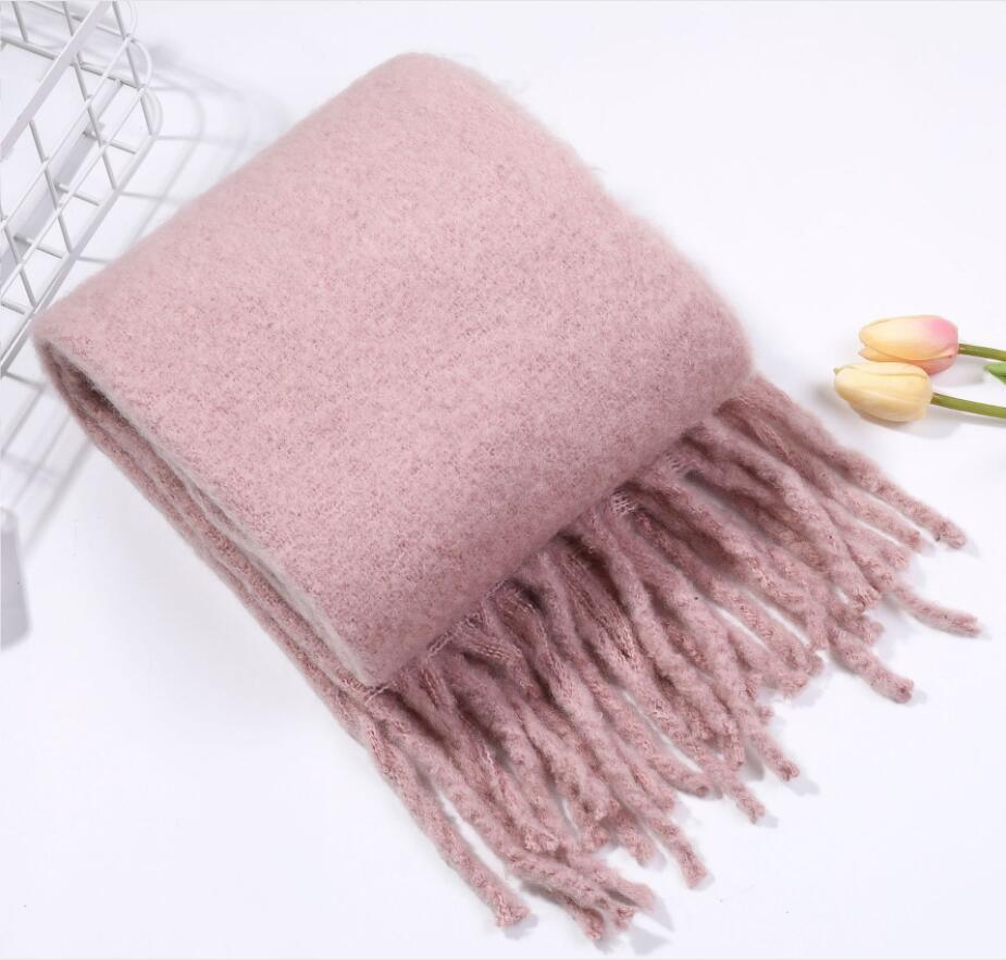 Winter Thick Soft Solid Color Warm Scarf Cashmere Hijabs Lightweight Warm Scarves Wraps Elegant Big Tassels Shawl Long Stole Mufflers For Women