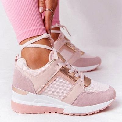 Women Elegant Sneakers Thick Bottom Women Casual Shoes Athletic Road Running Mesh Breathable Casual Sneakers Lace Up Comfort Sports Sneakers