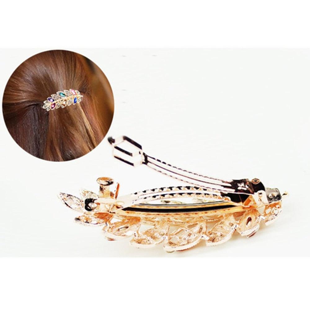 Women Fashion Rhinestone Horsetail Hairpin Spring Clip Ladies Luxury Jewelry Crystal Side Clip Gorgeous Ponytail Holder Hair Accessories For Women