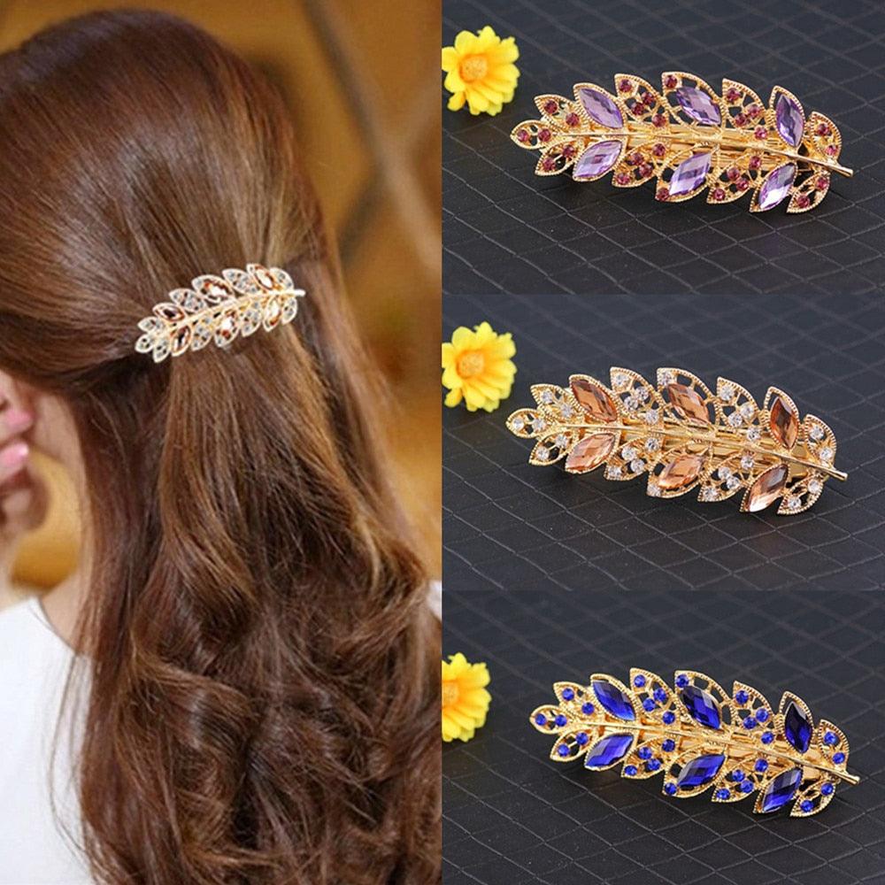 Women Fashion Rhinestone Horsetail Hairpin Spring Clip Ladies Luxury Jewelry Crystal Side Clip Gorgeous Ponytail Holder Hair Accessories For Women