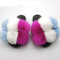 Women Fox Fur Slides Home Beautiful Flat Sandals Female Cute Fluffy House Woman Fur Fluffy Slippers Furry Slides Summer Sandals Open Toe Indoor Outdoor Comfortable Slides Sandals