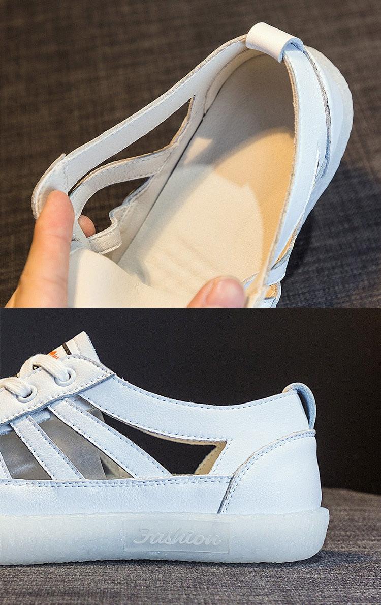 Women Genuine Leather Sneakers Summer White Lacing Flat Woman Casual mfortable Casual Everyday Walking Fashion Outdoor Sneakers