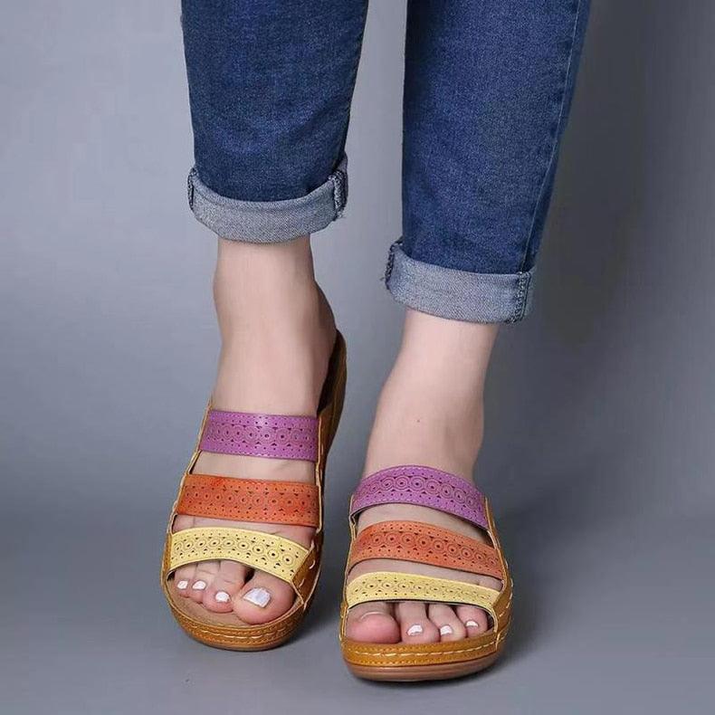 Women Sandals Fashion Shoes Summer Shoes With Heels Flip Flops Women Beach Casual Shoes Comfort Slip On Sandal Vintage Casual Summer Open Toe Low Heel Slipper Flat Shoes