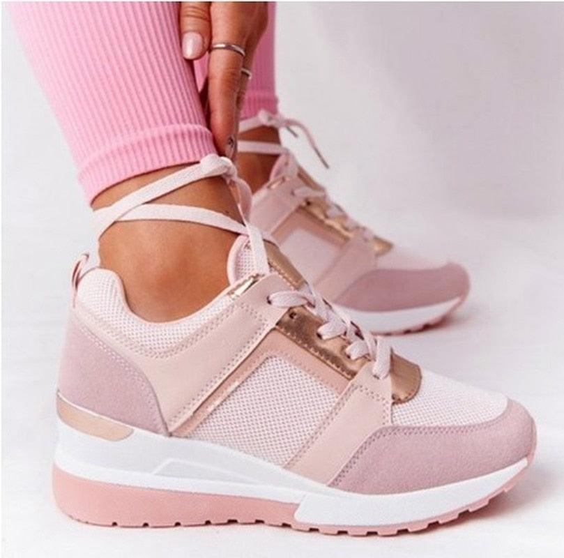 Women Sneakers Leopard Print Lace-Up Women's Vulcanize Shoes Sports Sneakers Breathable Height Increasing Walking Jogging Sneakers Gold Silver Sport Running Women's Sneakers