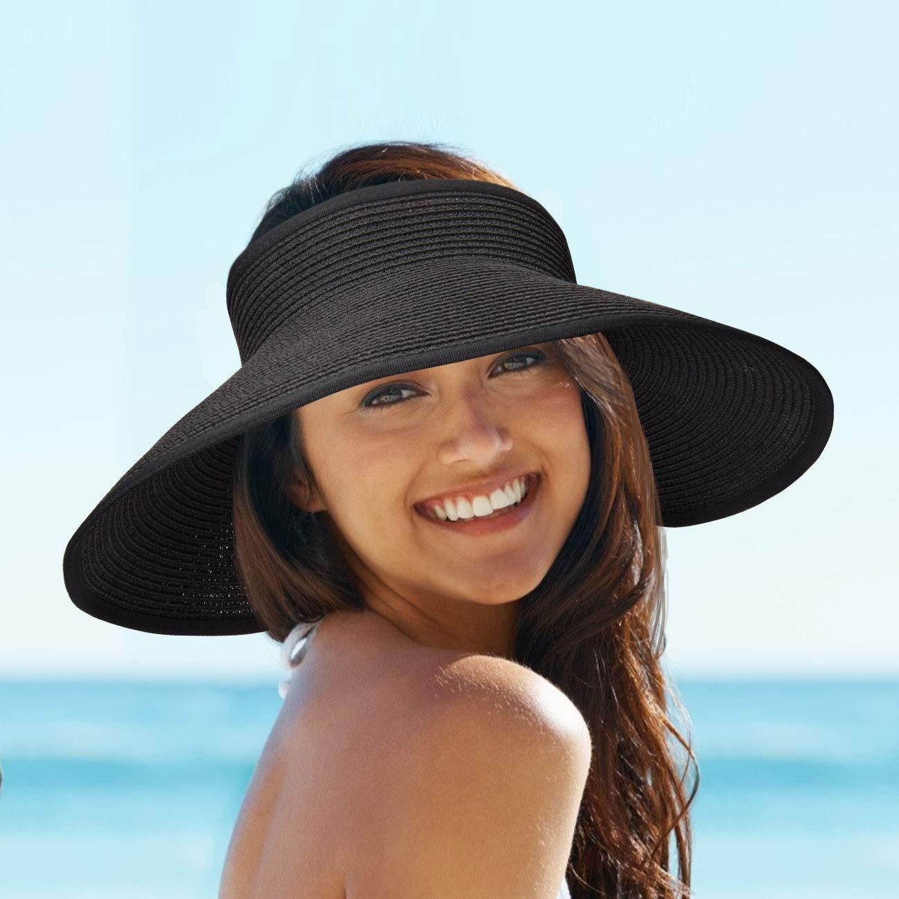 Women Summer Visors Hat Foldable Sun Cap Sun Visor Hats for Women Wide Women's Beach Summer Hat Women's Fedoras Large Beach Hats Lady Beach UV Protection Caps Soft Comfortable Hat