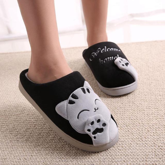 Women Winter Home Fur Slippers Cat Non-Slip Soft Warm House Indoor Bedroom Men Couples Memory Foam Floor Shoes Fluffy Slippers For Women Indoor Warm Furry Bedroom Slippers With Non Slip Outsole
