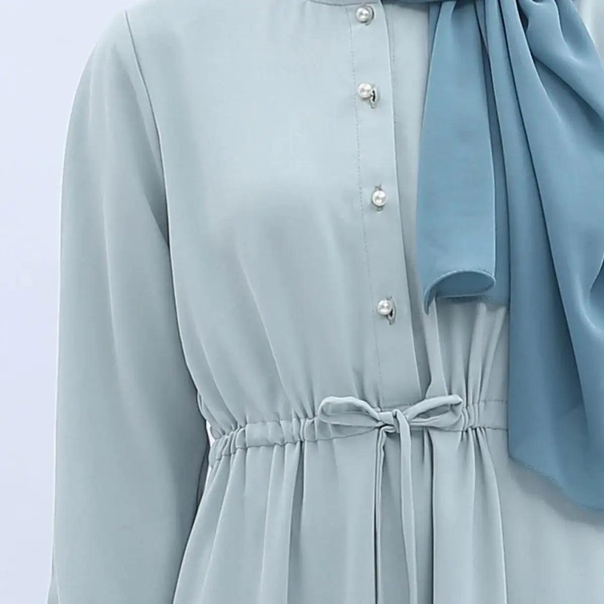 Women's Mint Green Abaya with Pearl Buttons & Pockets - Mariam's Collection