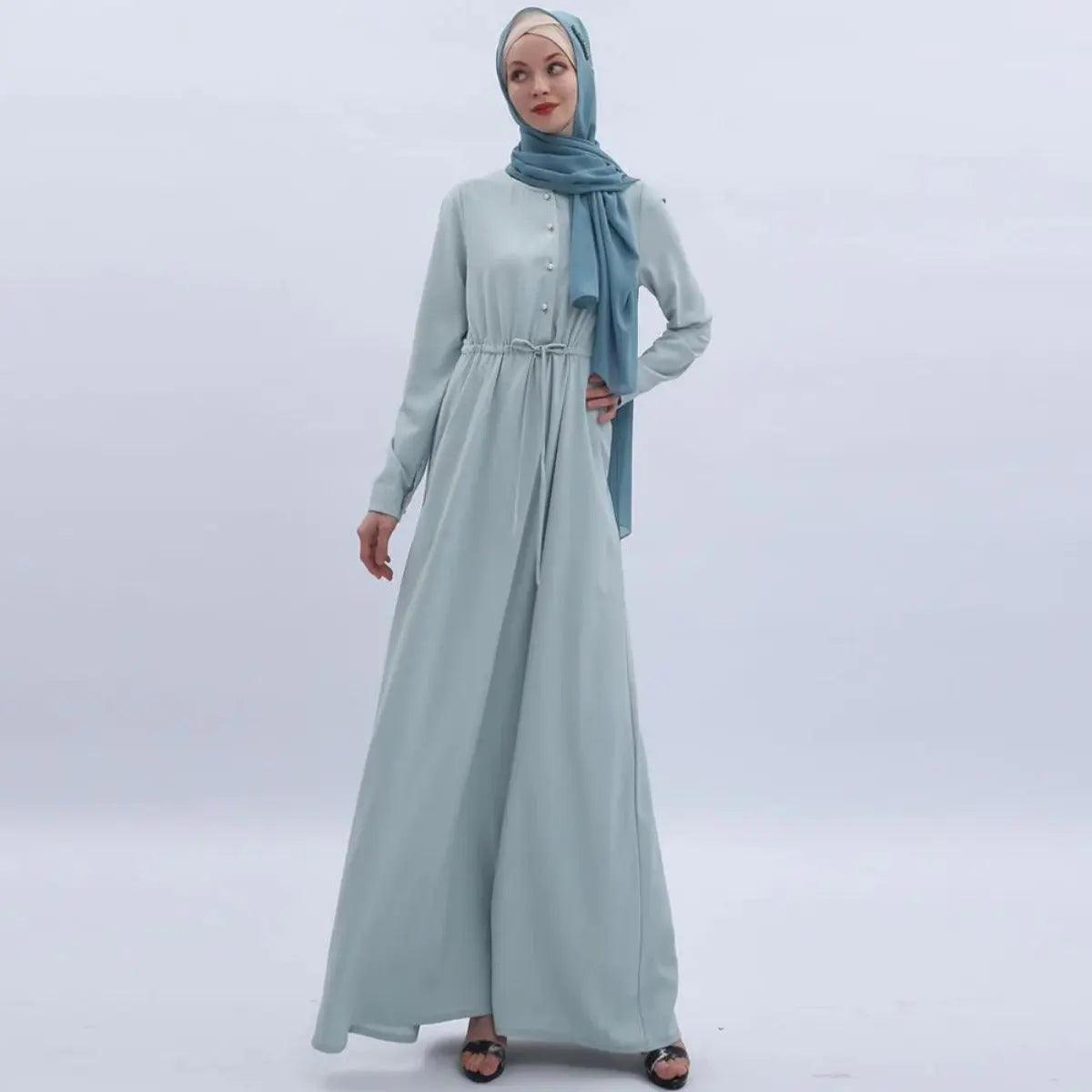 Women's Mint Green Abaya with Pearl Buttons & Pockets - Mariam's Collection