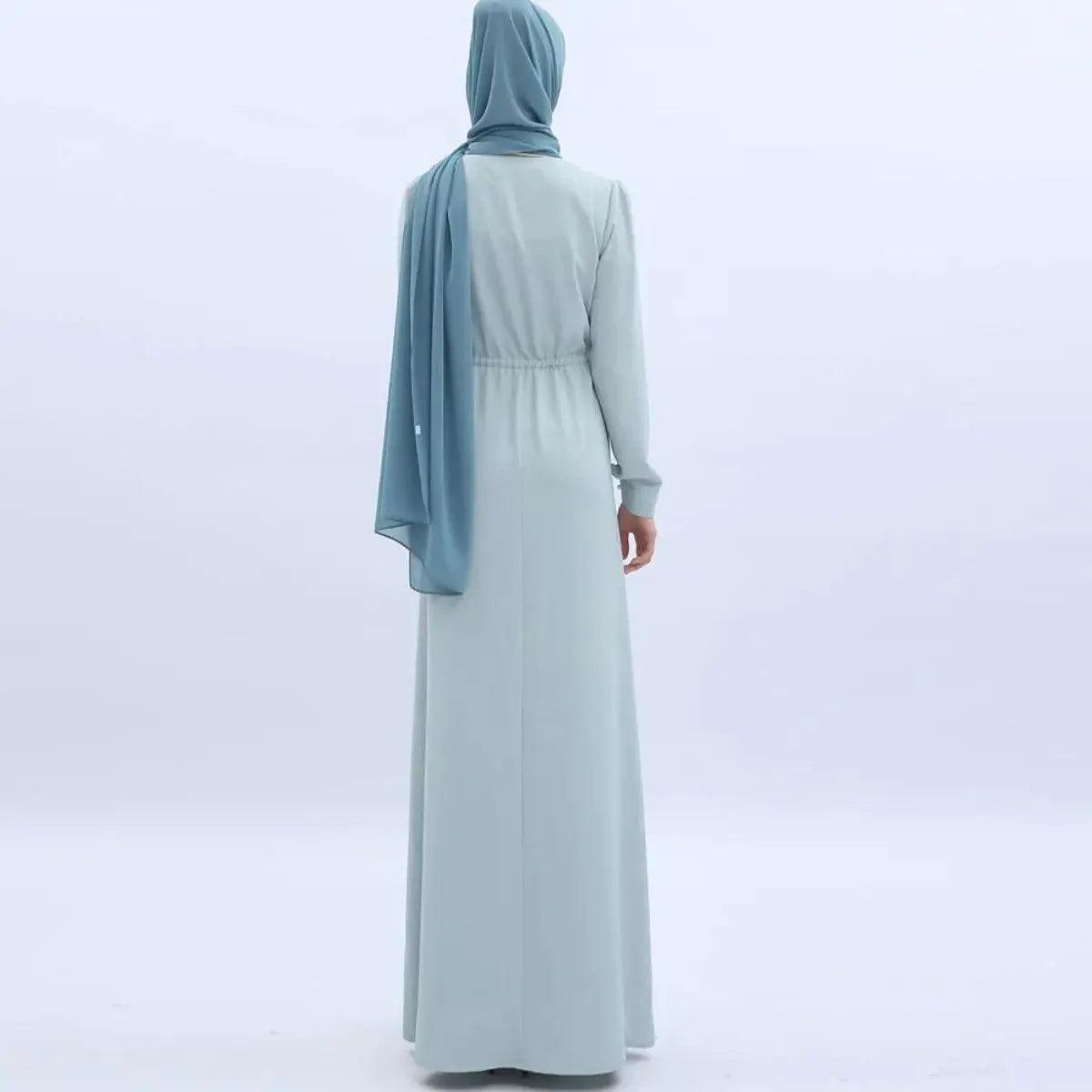 Women's Mint Green Abaya with Pearl Buttons & Pockets - Mariam's Collection