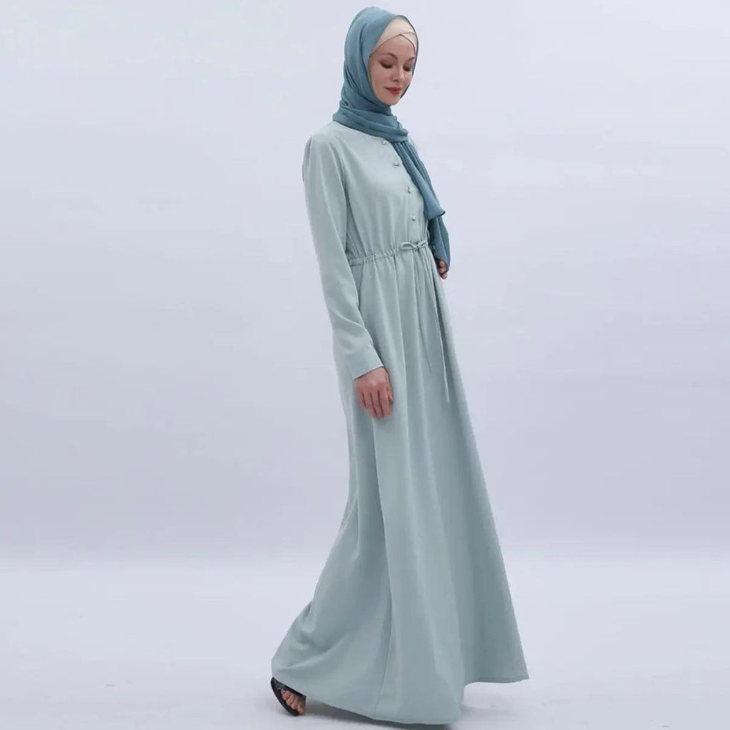 Women's Mint Green Abaya with Pearl Buttons & Pockets - Mariam's Collection