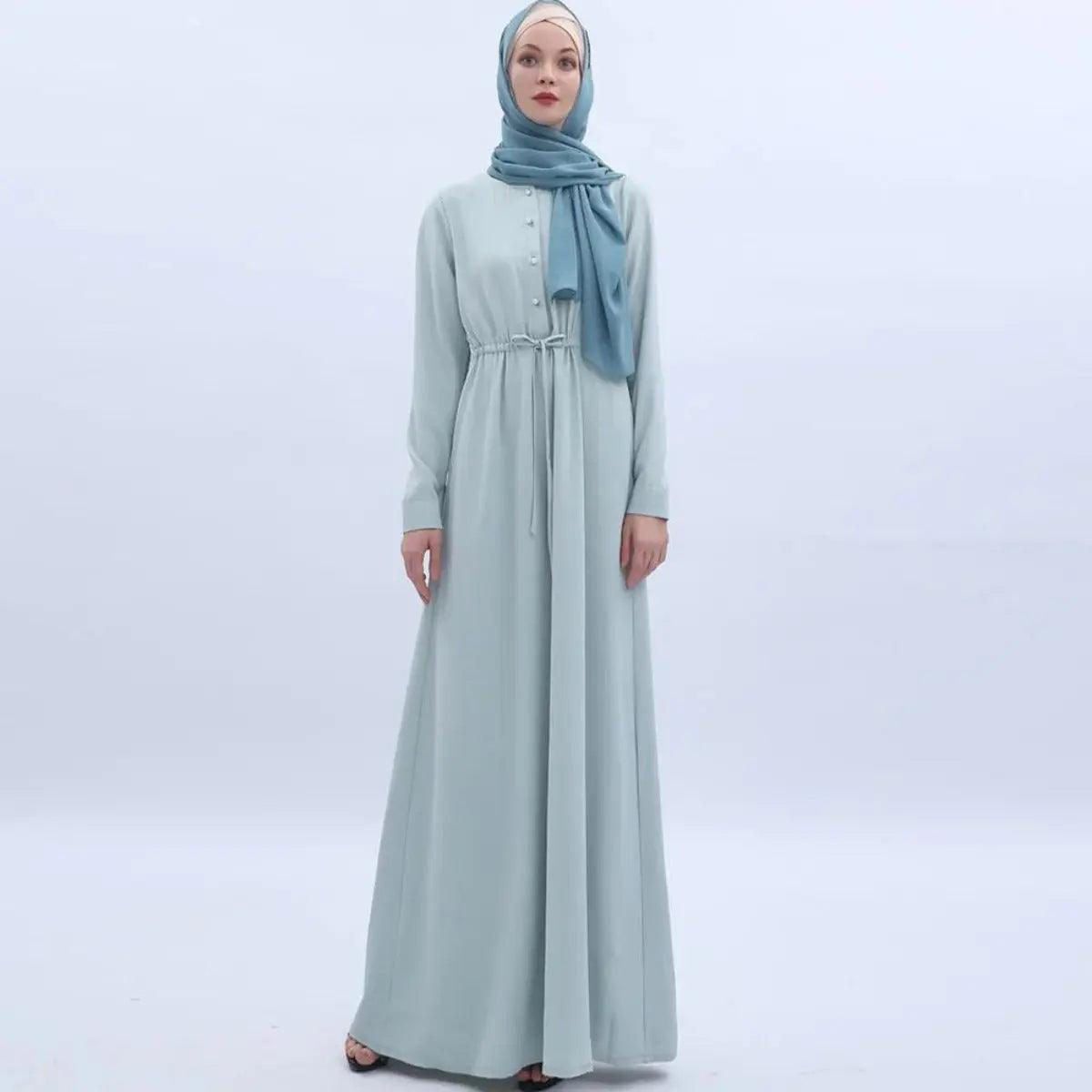 Women's Mint Green Abaya with Pearl Buttons & Pockets - Mariam's Collection