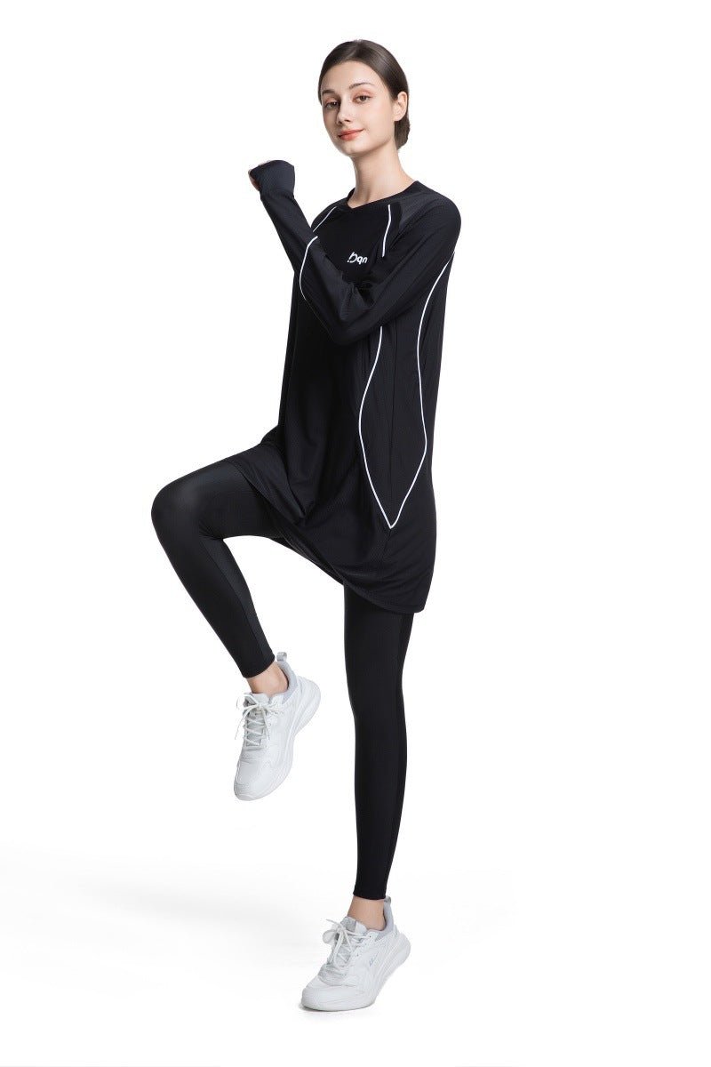 Women's Quick Dry Long Sleeve Modest Workout Top | Polyester Athletic Yoga Tunic with Simple Lines(MS114)