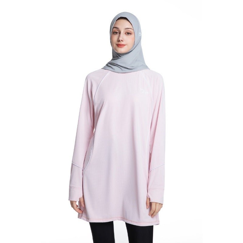 Women's Quick Dry Long Sleeve Modest Workout Top | Polyester Athletic Yoga Tunic with Simple Lines(MS114)