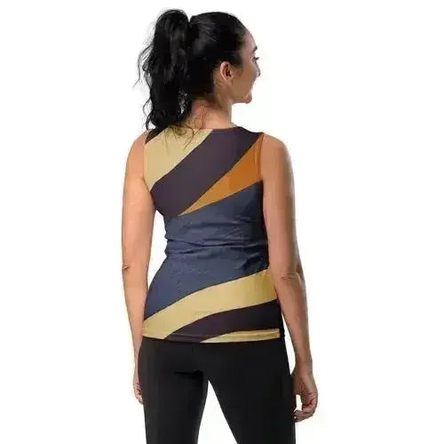 Womens Stretch Fit Tank Top - Brown Red Blue Colorblock Lines