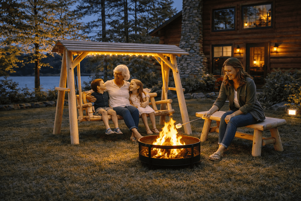 Wooden Porch Swing with Canopy