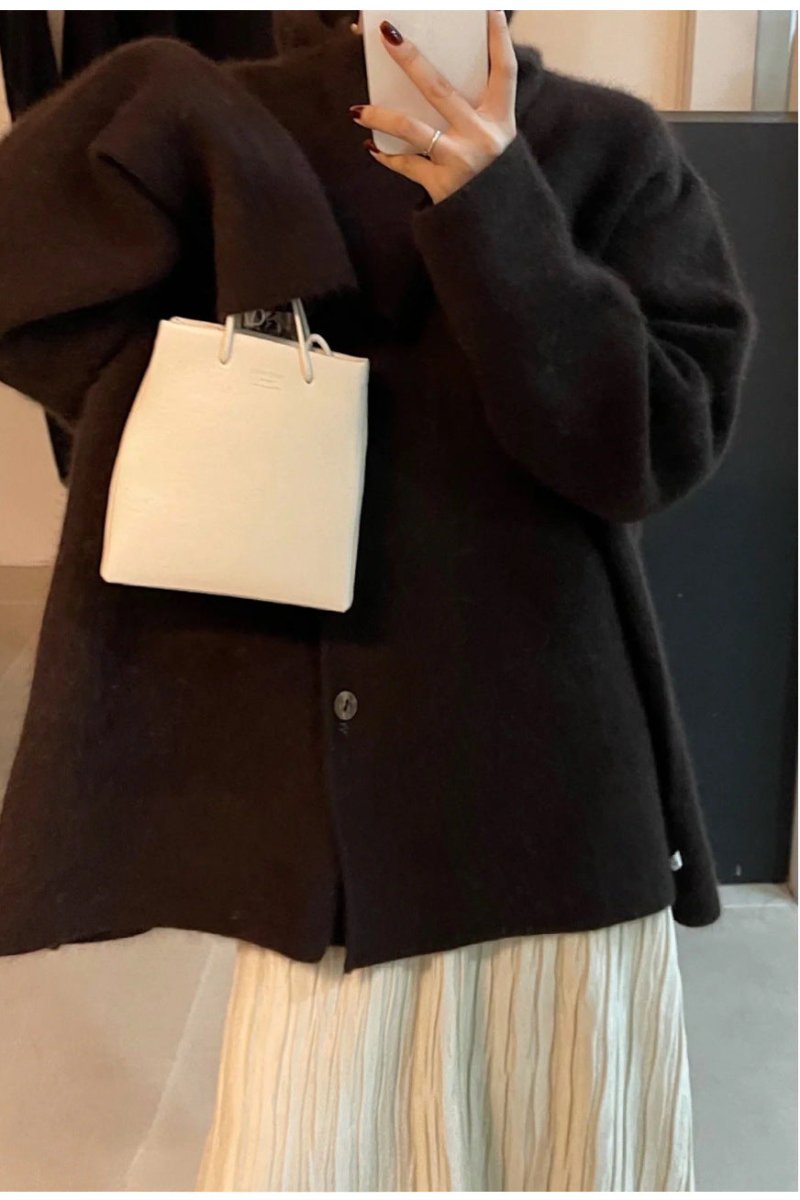 Wool Blend Cape Collar Coat | Mid-Length Button-Front Winter Jacket(MS191)