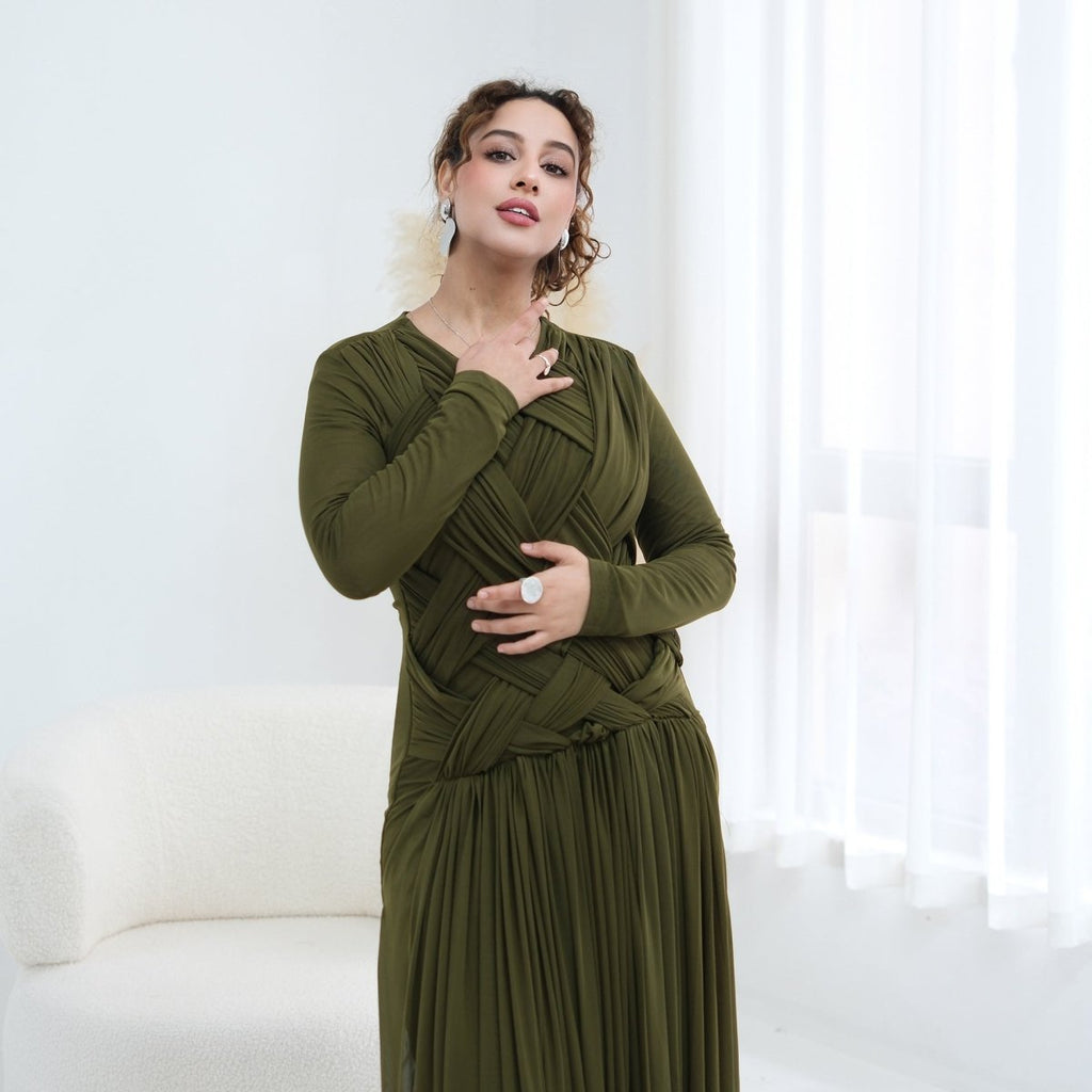 Woven Cross-Strap Bodice Mesh Maxi Dress(MS454)