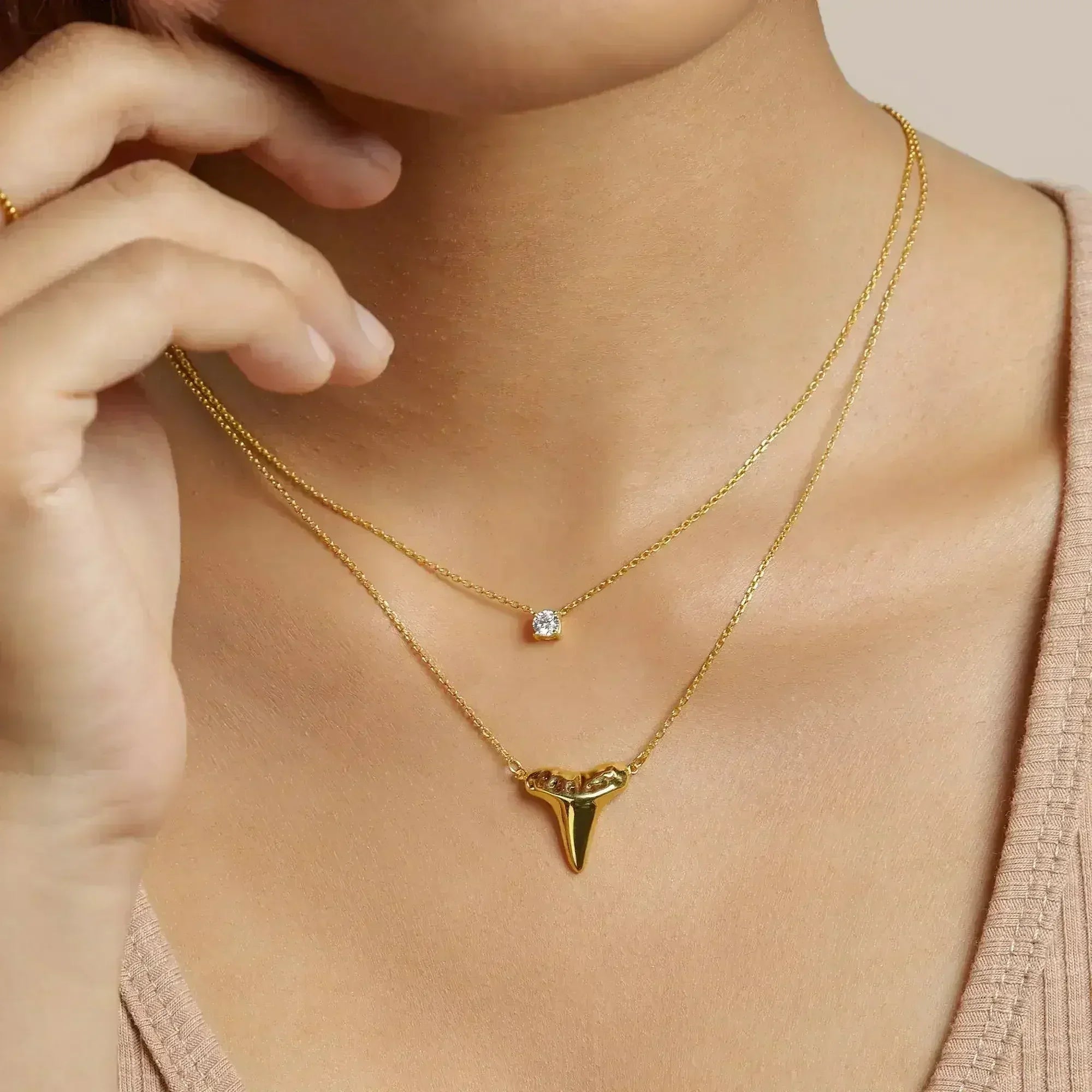 Gold Shark Tooth Necklace Layer Bolo Necklace