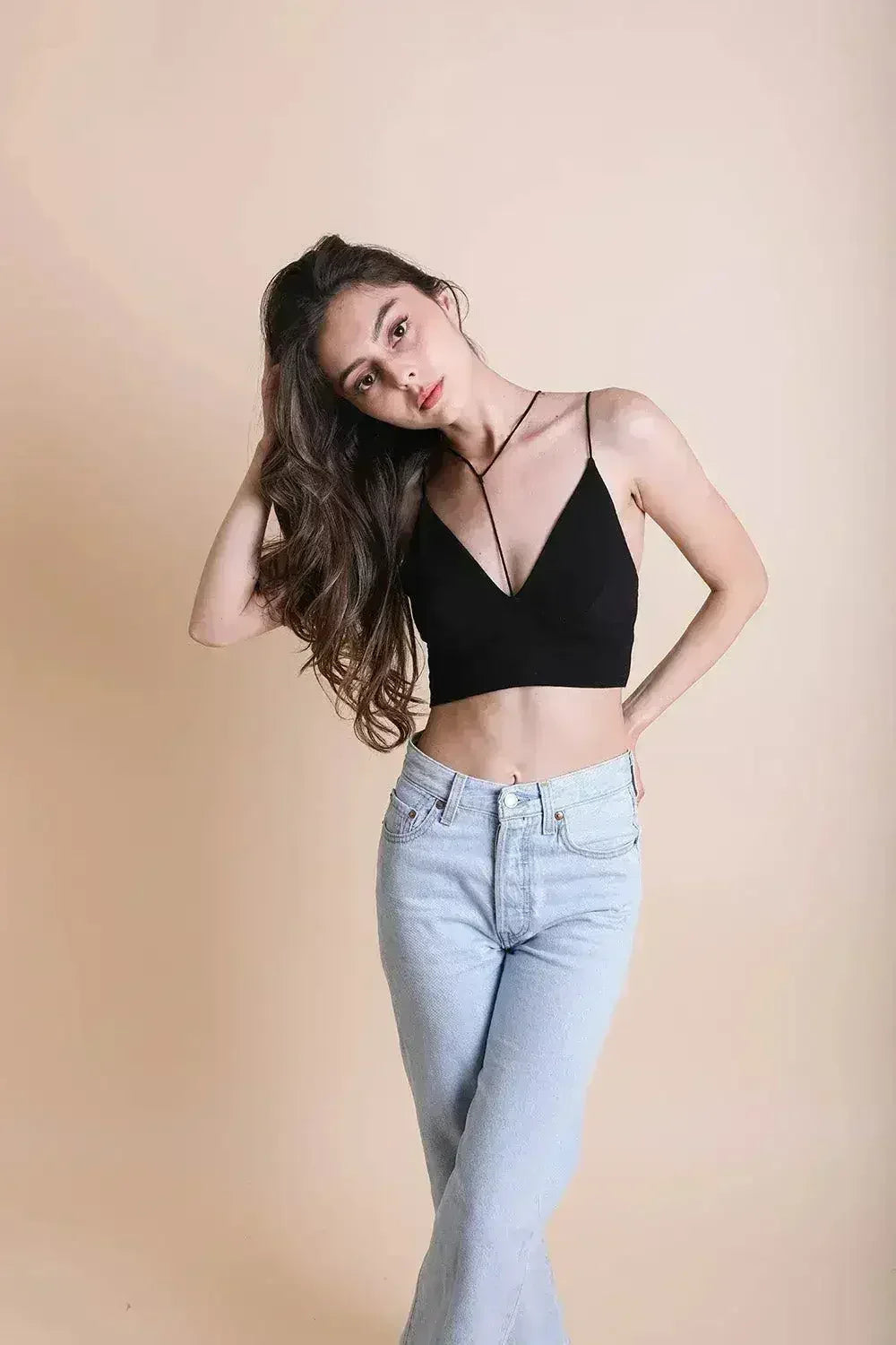 Y-Neck Plunge Crop Top - Stretchy Comfort | Femstylo