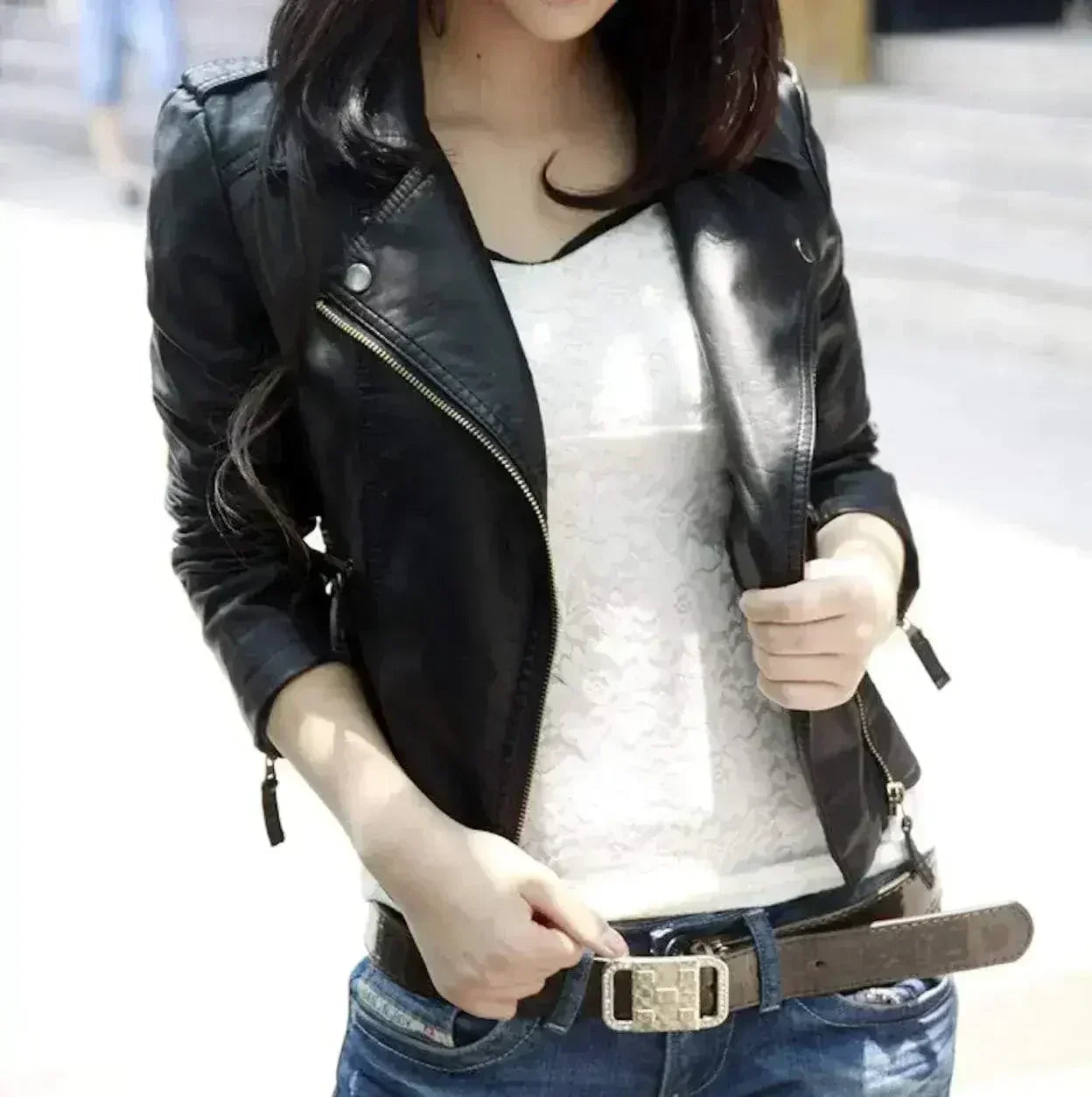 Cropped Vegan Leather Jacket – Black Slim Fit | XS-M