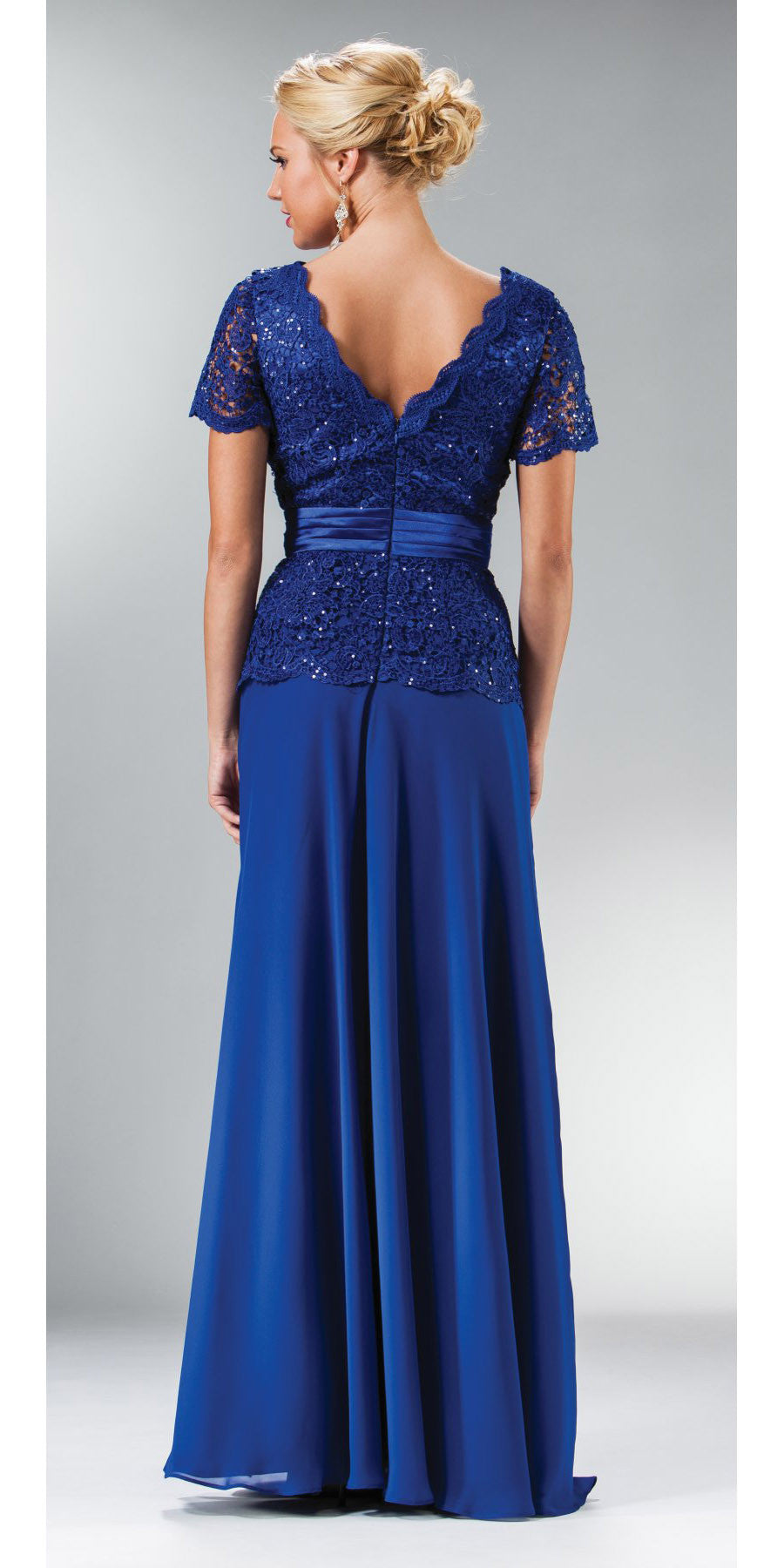 CLEARANCE - Cinderella Divine 1452 - Floor Length Black Dress Lace Top V-Neck (Size 2XL)