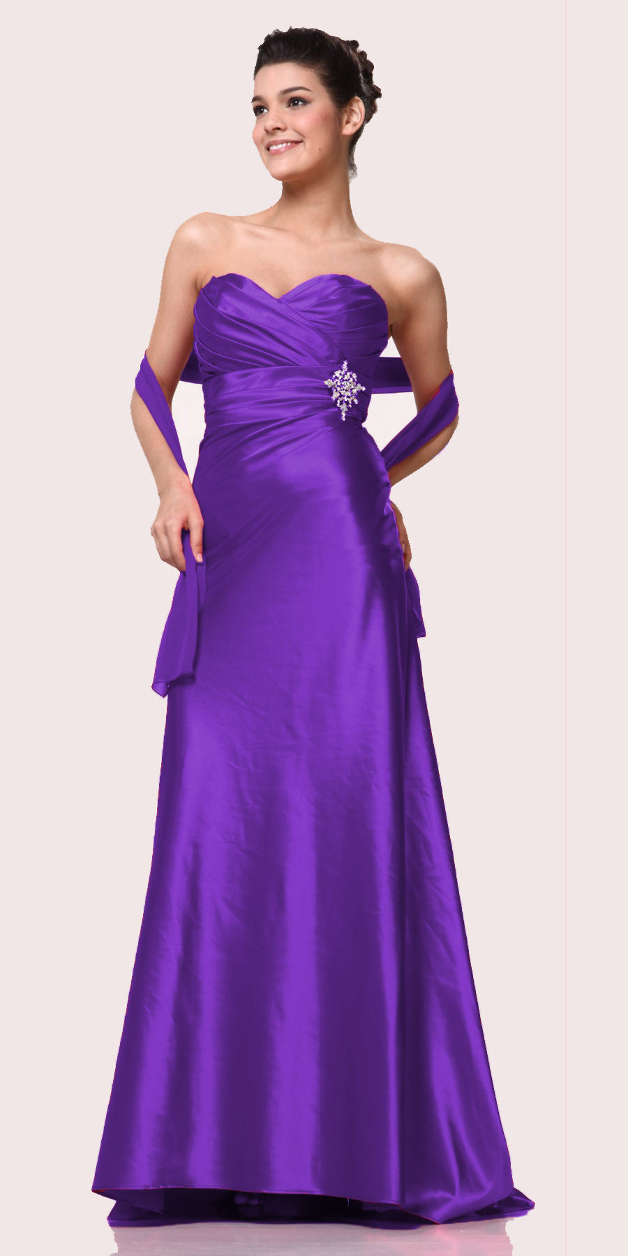 CLEARANCE - Cinderella Divine 7704 Strapless Sweetheart Long Satin Dress (Size L)