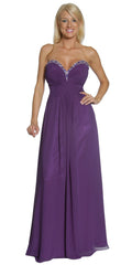 CLEARANCE - Juliet 1118 Long Dress Strapless Beading Sweetheart Chiffon Gown (Size L)