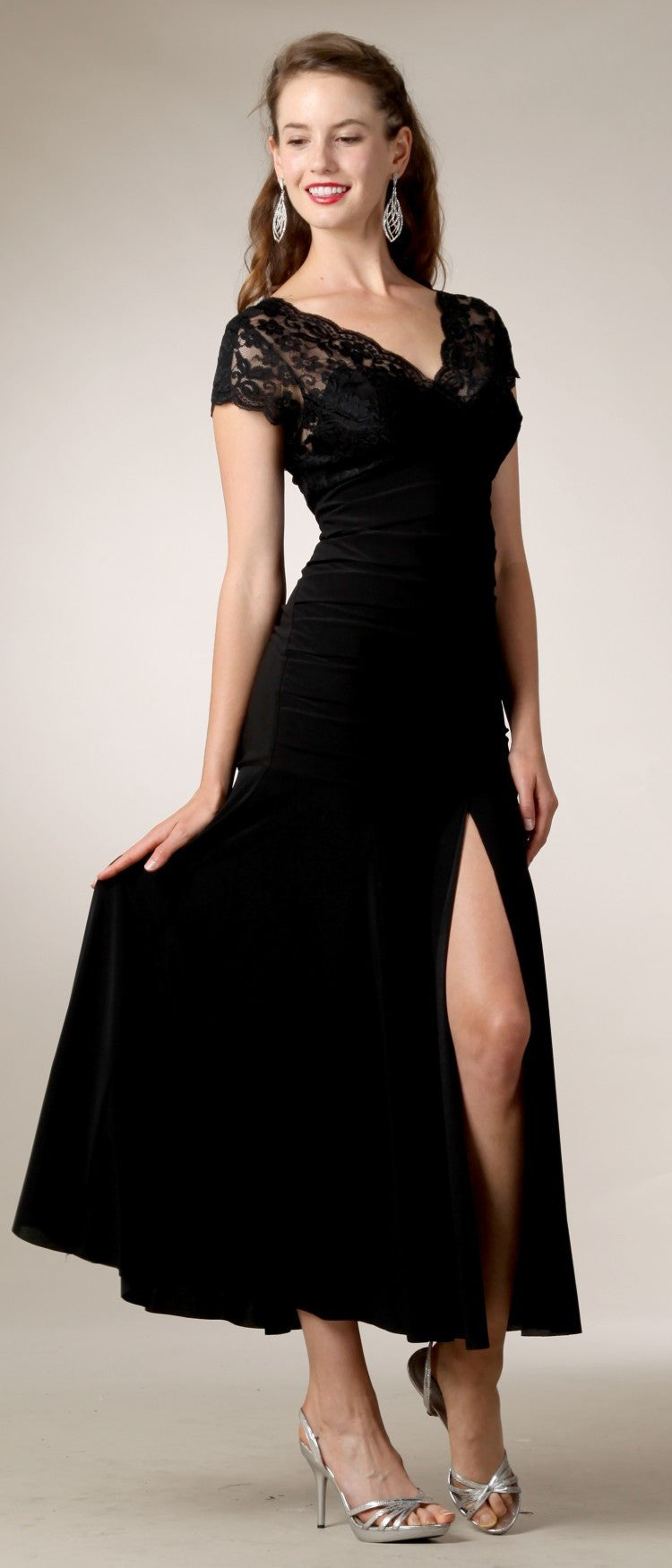 CLEARANCE - Celavie 2320L Dinner Party Tea Length Dress ITY Stretch Lace (Size 2XL)