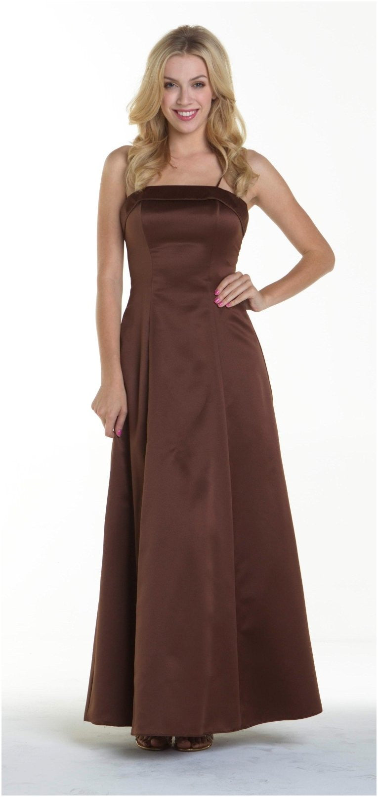 CLEARANCE - Bridesmaid Dress Poly Satin Spaghetti Strap A Line Gown (Size Small)