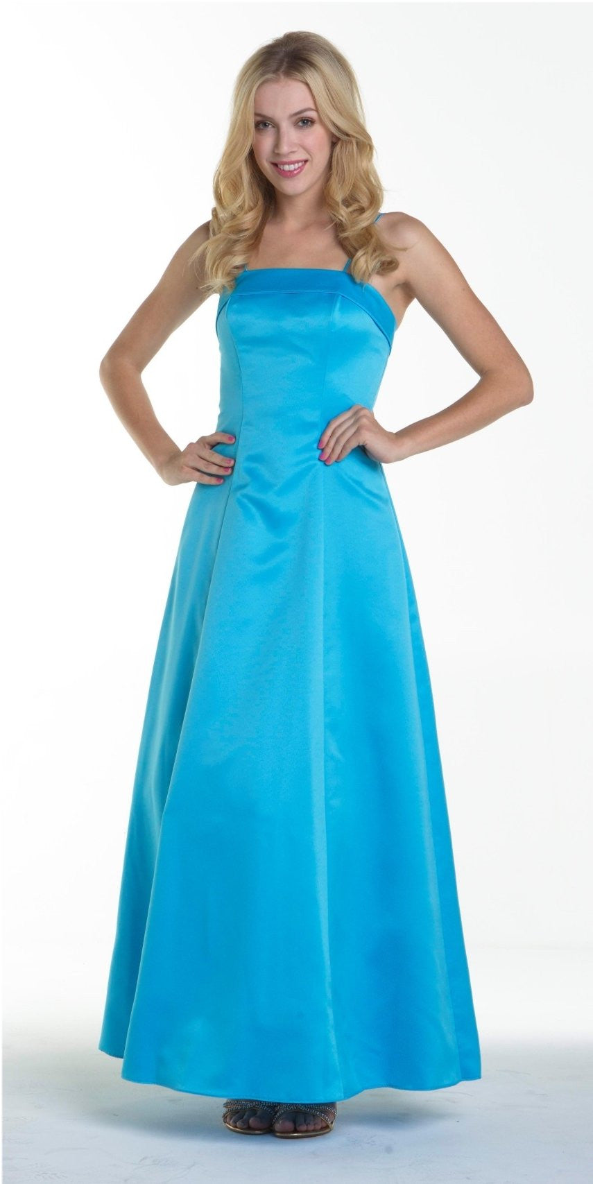 CLEARANCE - Bridesmaid Dress Poly Satin Spaghetti Strap A Line Gown (Size Small)