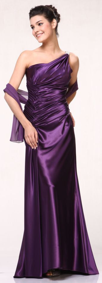 CLEARANCE - Cinderella Divine 7702 Rhinestone Straps One Shoulder Long Satin Gown (Size 2XL)