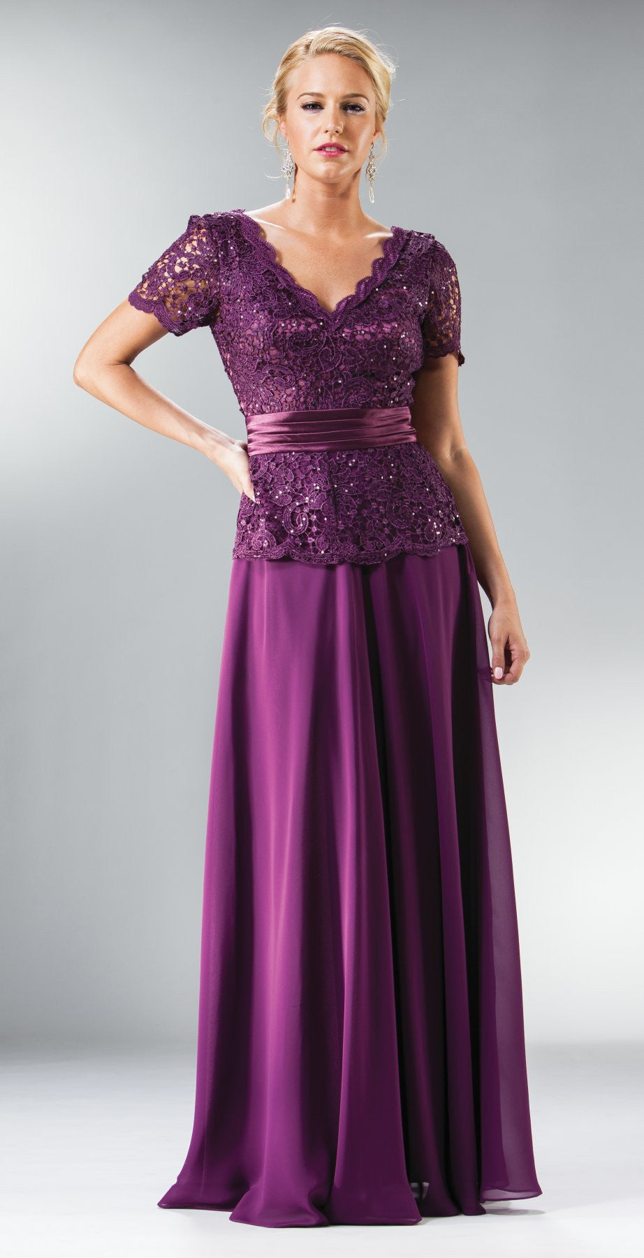 CLEARANCE - Cinderella Divine 1452 - Floor Length Black Dress Lace Top V-Neck (Size 2XL)