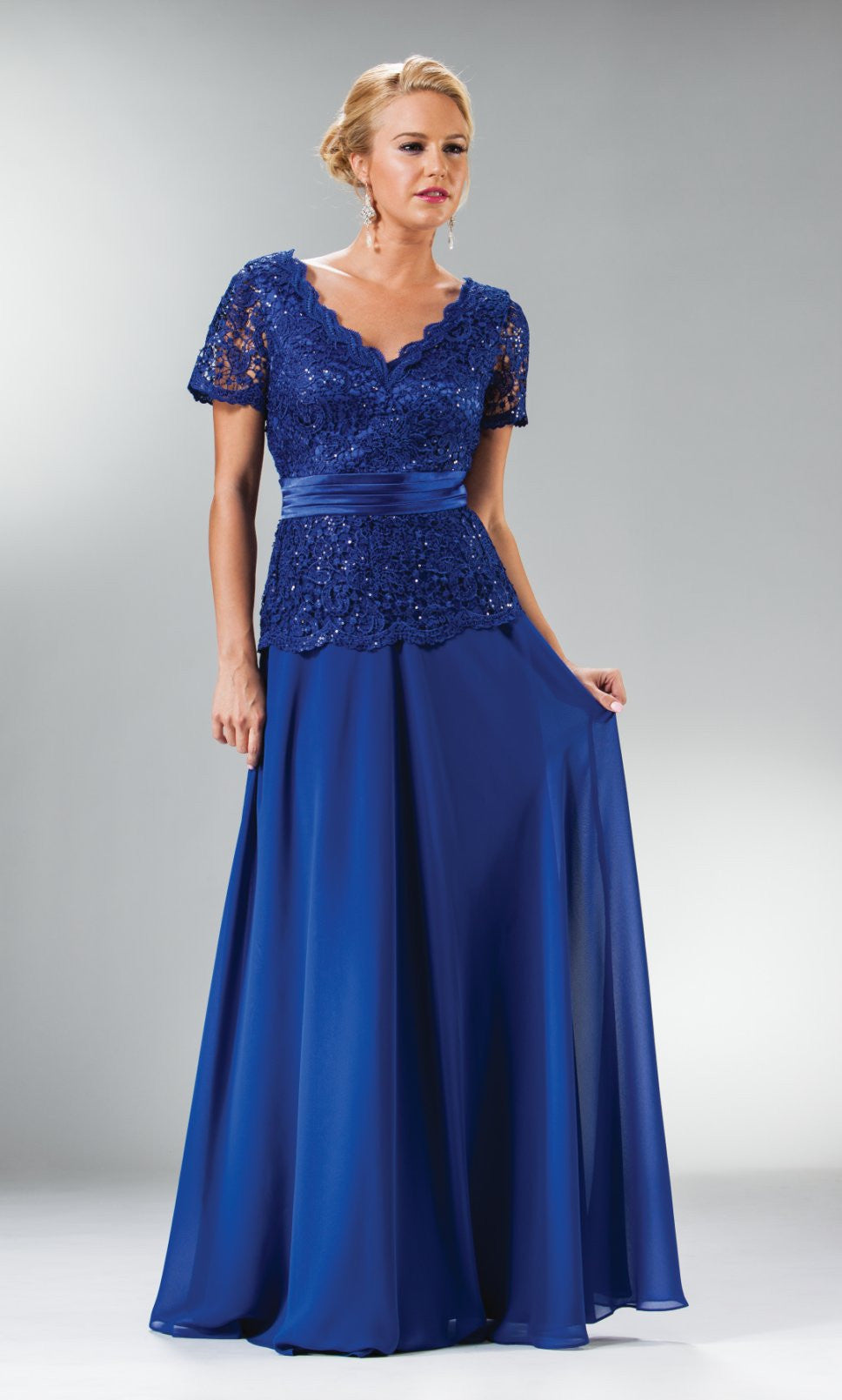 CLEARANCE - Cinderella Divine 1452 - Floor Length Black Dress Lace Top V-Neck (Size 2XL)