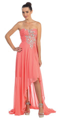CLEARANCE - High Low Strapless A Line Ruched Bodice Prom Dress (Size 2XL)
