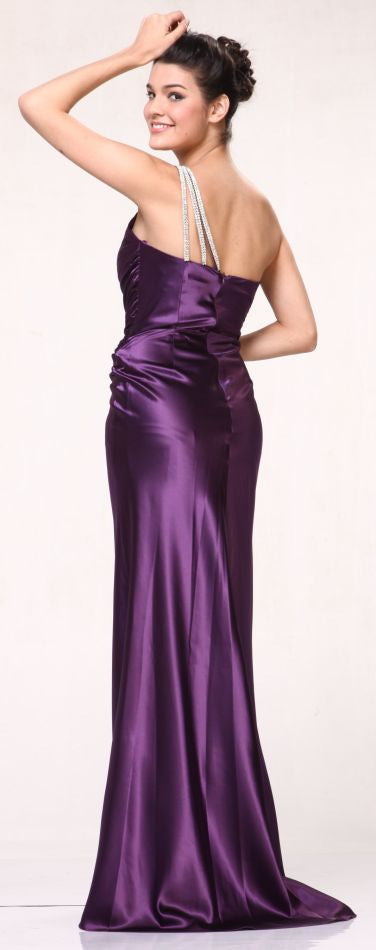 CLEARANCE - Cinderella Divine 7702 Rhinestone Straps One Shoulder Long Satin Gown (Size 2XL)