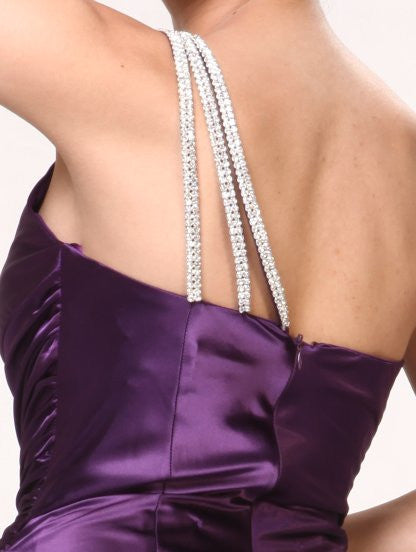 CLEARANCE - Cinderella Divine 7702 Rhinestone Straps One Shoulder Long Satin Gown (Size 2XL)