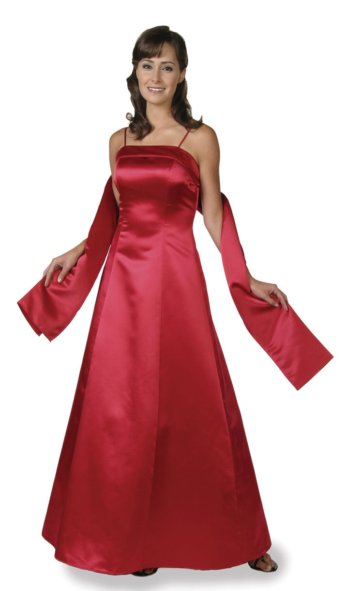 CLEARANCE - Bridesmaid Dress Poly Satin Spaghetti Strap A Line Gown (Size Small)