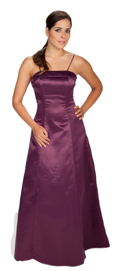 CLEARANCE - Bridesmaid Dress Poly Satin Spaghetti Strap A Line Gown (Size Small)