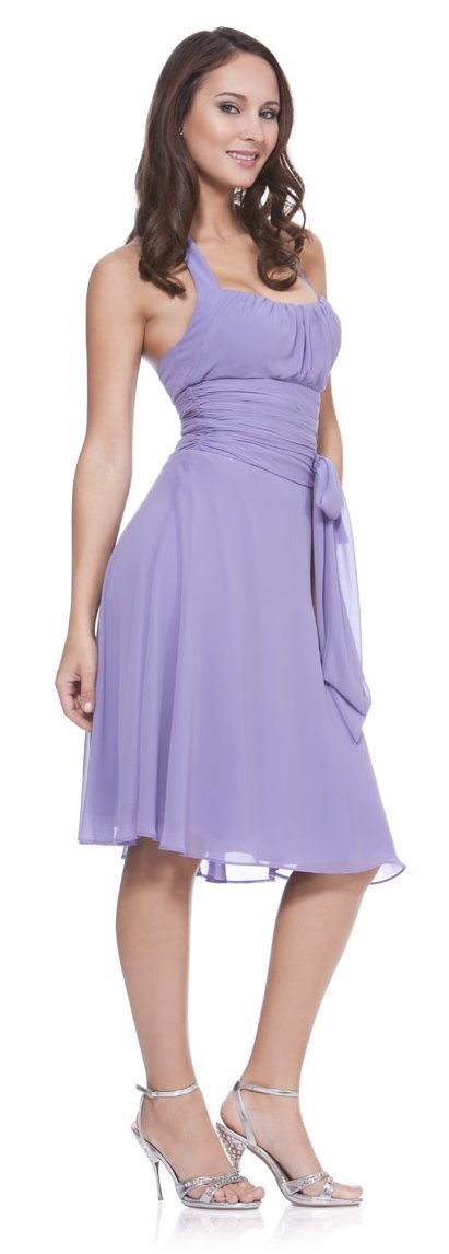 CLEARANCE - Halter Strap Yellow Chiffon Knee Length Dress With Bow (Size Small)