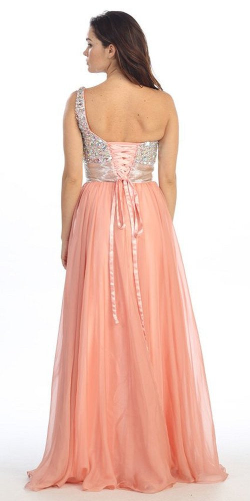 CLEARANCE - Eureka Fashion 2401 One Shoulder Corset A-Line Long Ball Gown (Size 2XL)