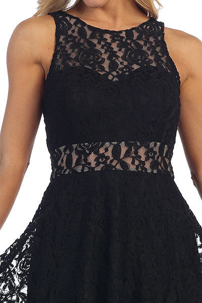 CLEARANCE - Celavie 6201s Sleeveless Black Lace Dress Knee Length (Size L)